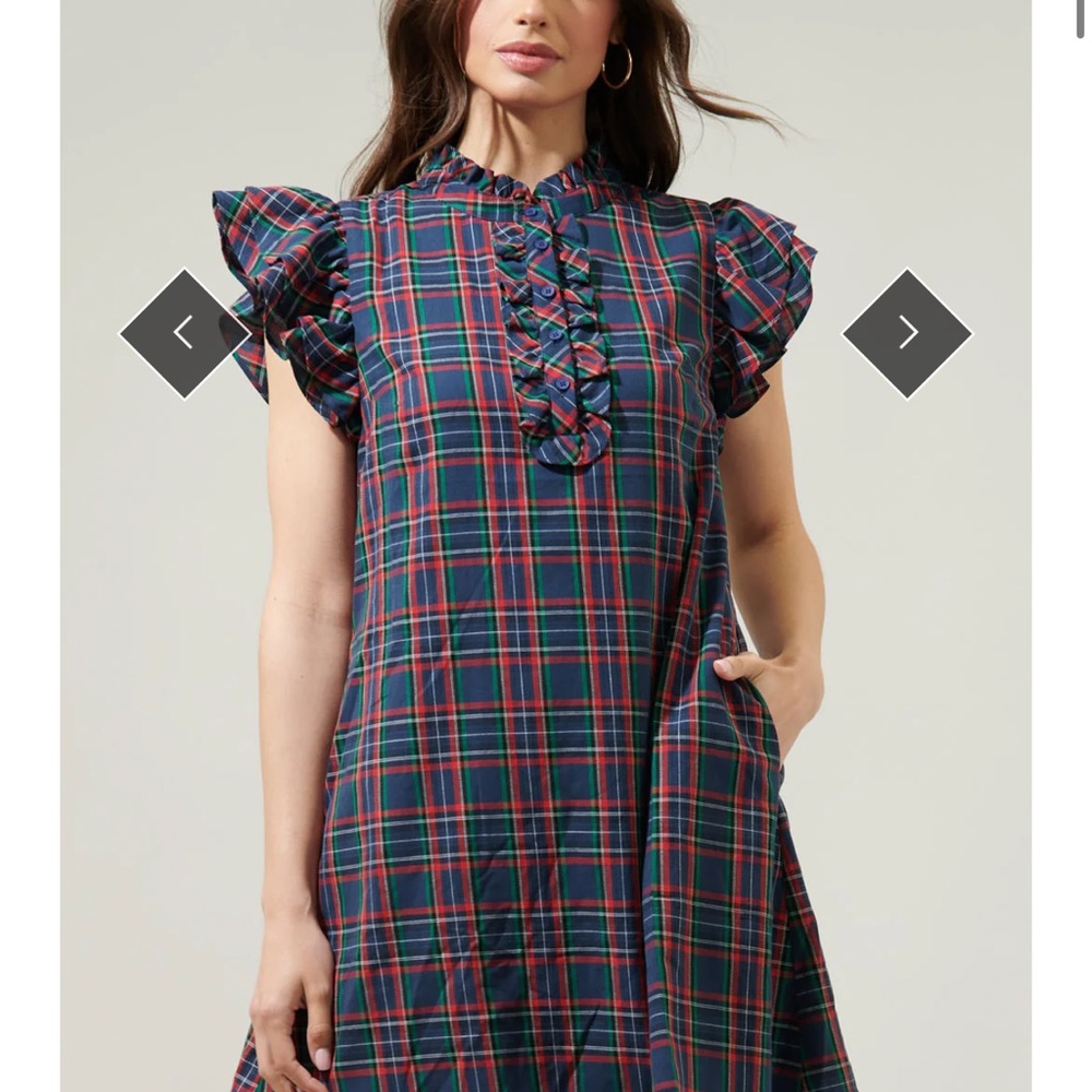 Plaid Ruffle Sleeve Dress